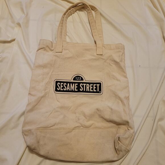 H&M Sesame Street Durable Tote Bag Beige Bookbag Kidcore - Picture 2 of 5